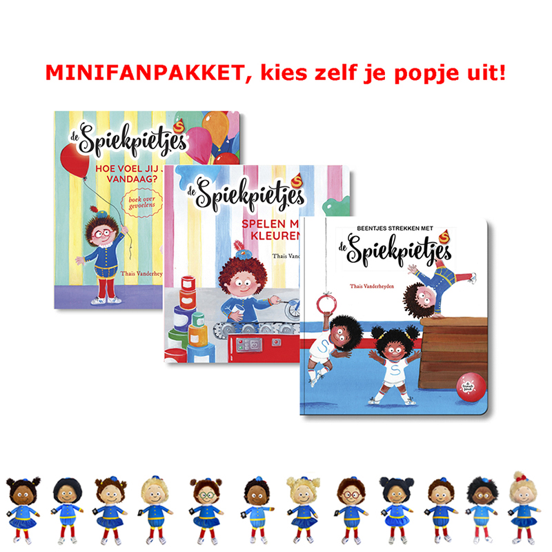 voordeelpakket met drie karton boeken en een popje van de spiekpietjes.