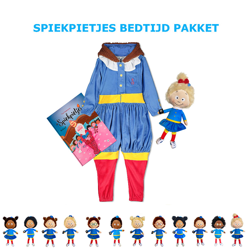 leuk pakket met onesie van de Spiekpietjes, een bedtijdboek en een heerlijke knuffel!